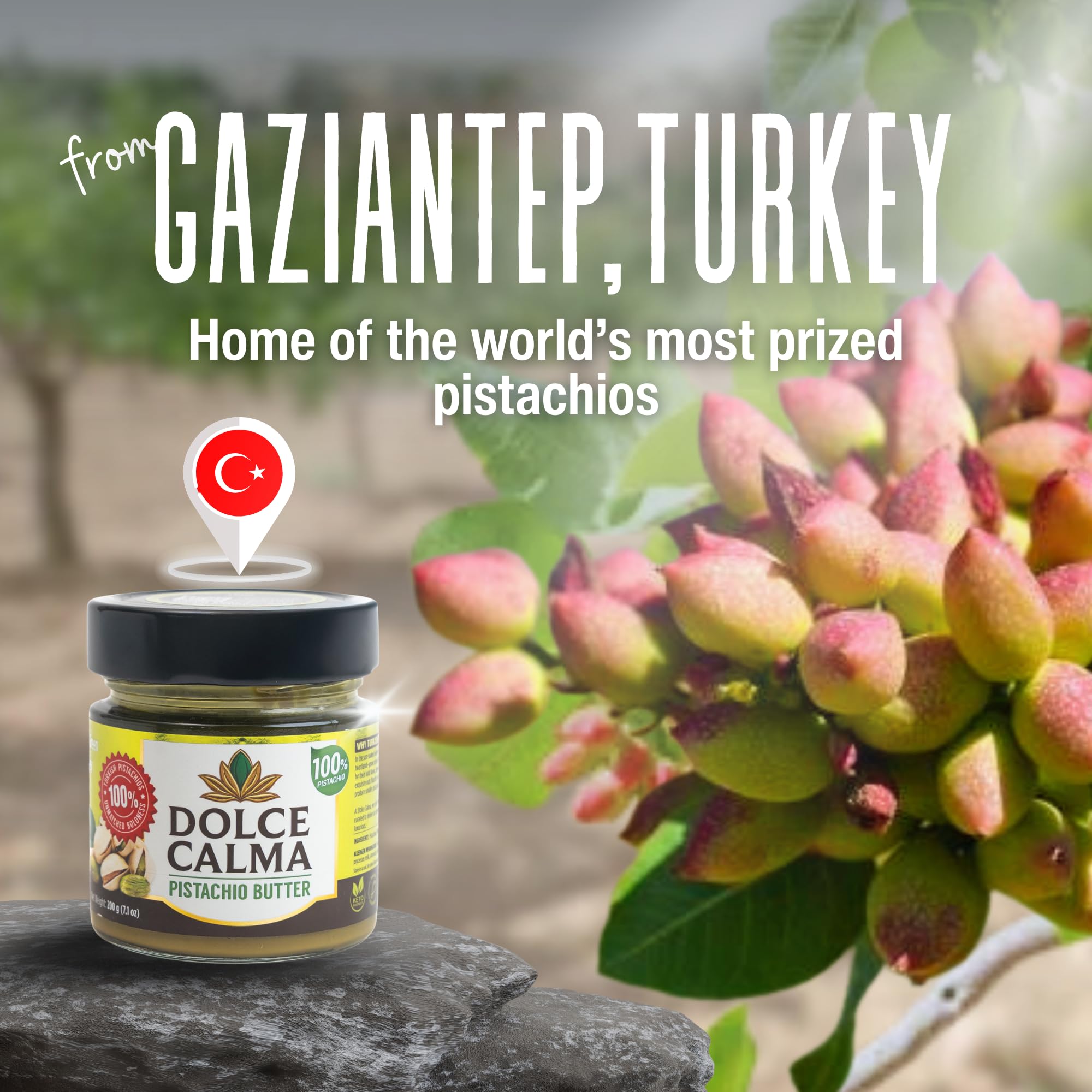 Dolce Calma pistachio spread stored in a reusable glass jar for freshness.