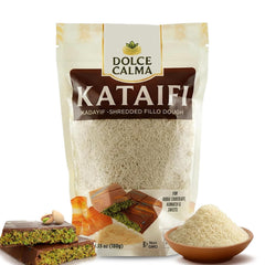 Dolce Calma kataifi dough strands ready for flawless preparation and toasting.