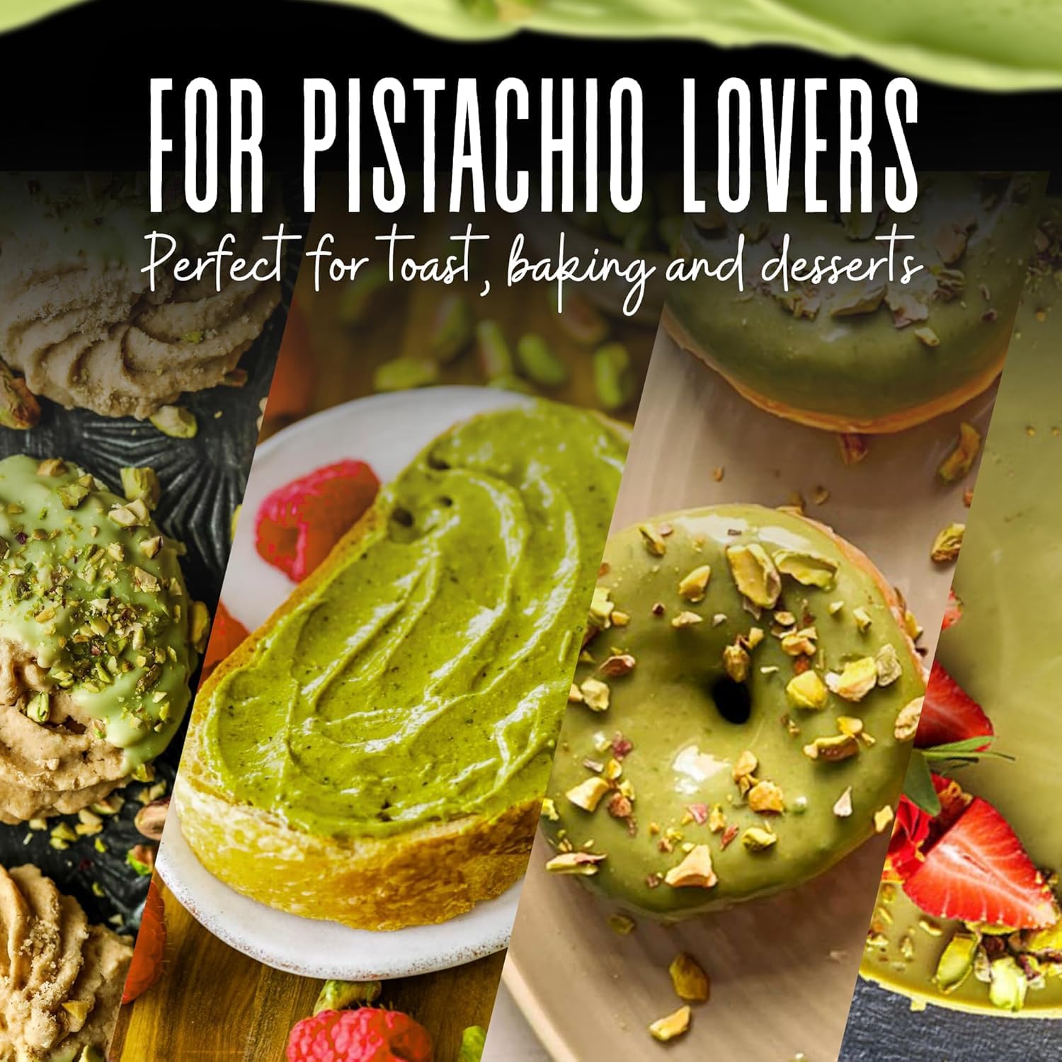 Dolce Calma pistachio butter used in baking for rich, nutty notes.