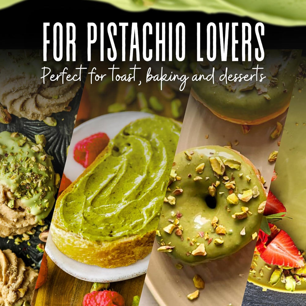 Dolce Calma pistachio butter used in baking for rich, nutty notes.