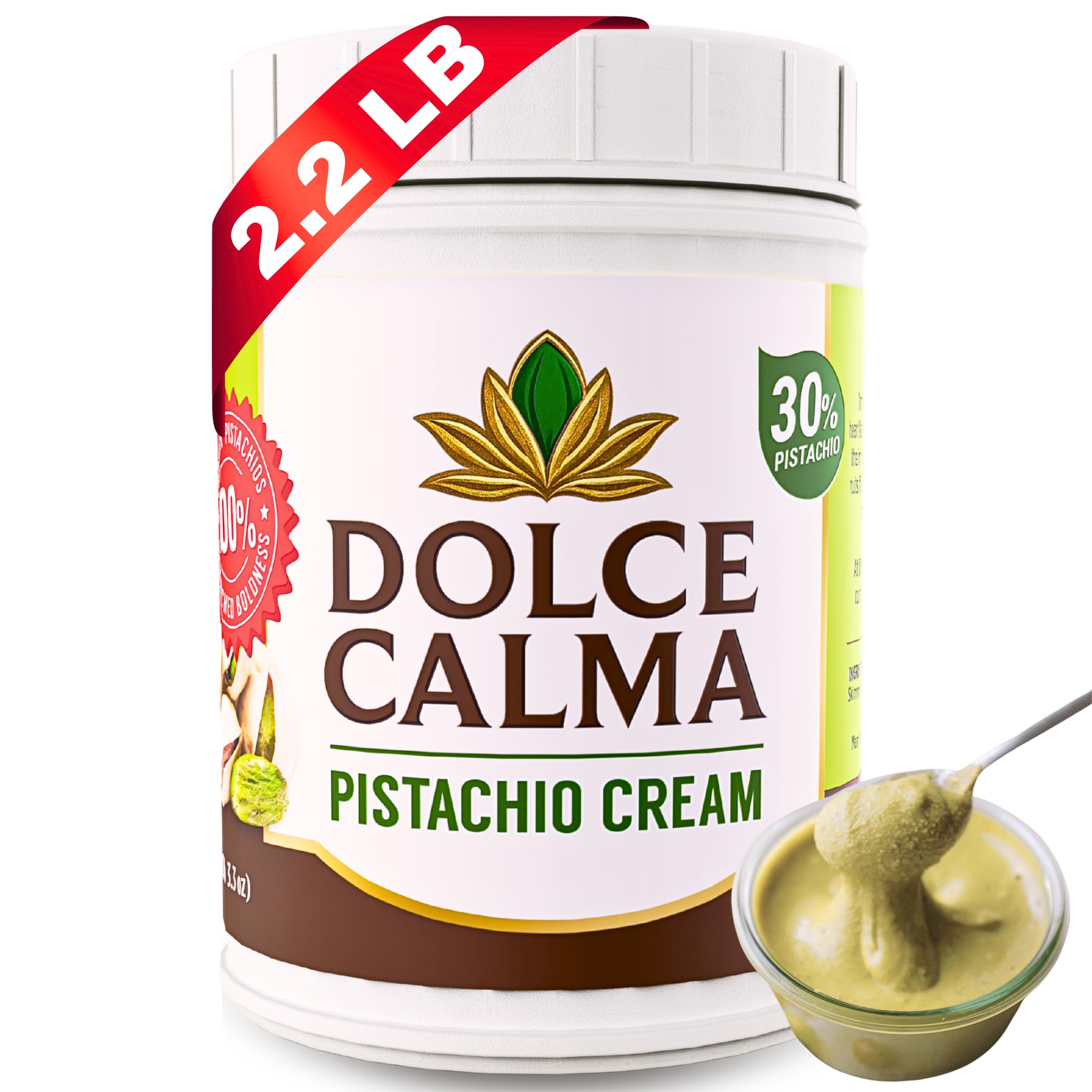 Dolce Calma pistachio cream jar, silky spread for toast and pastries.