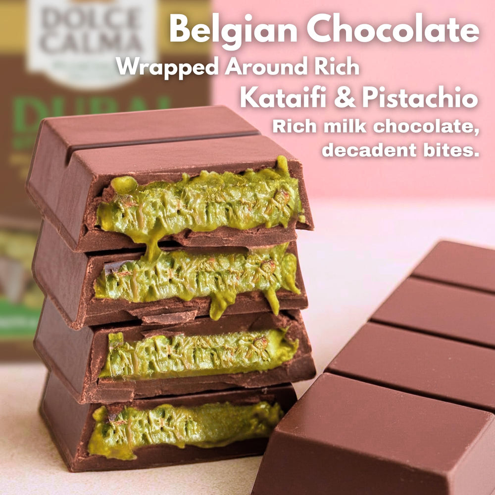Dolce Calma pistachio ganache layer close-up, rich flavor ideal for celebrations.