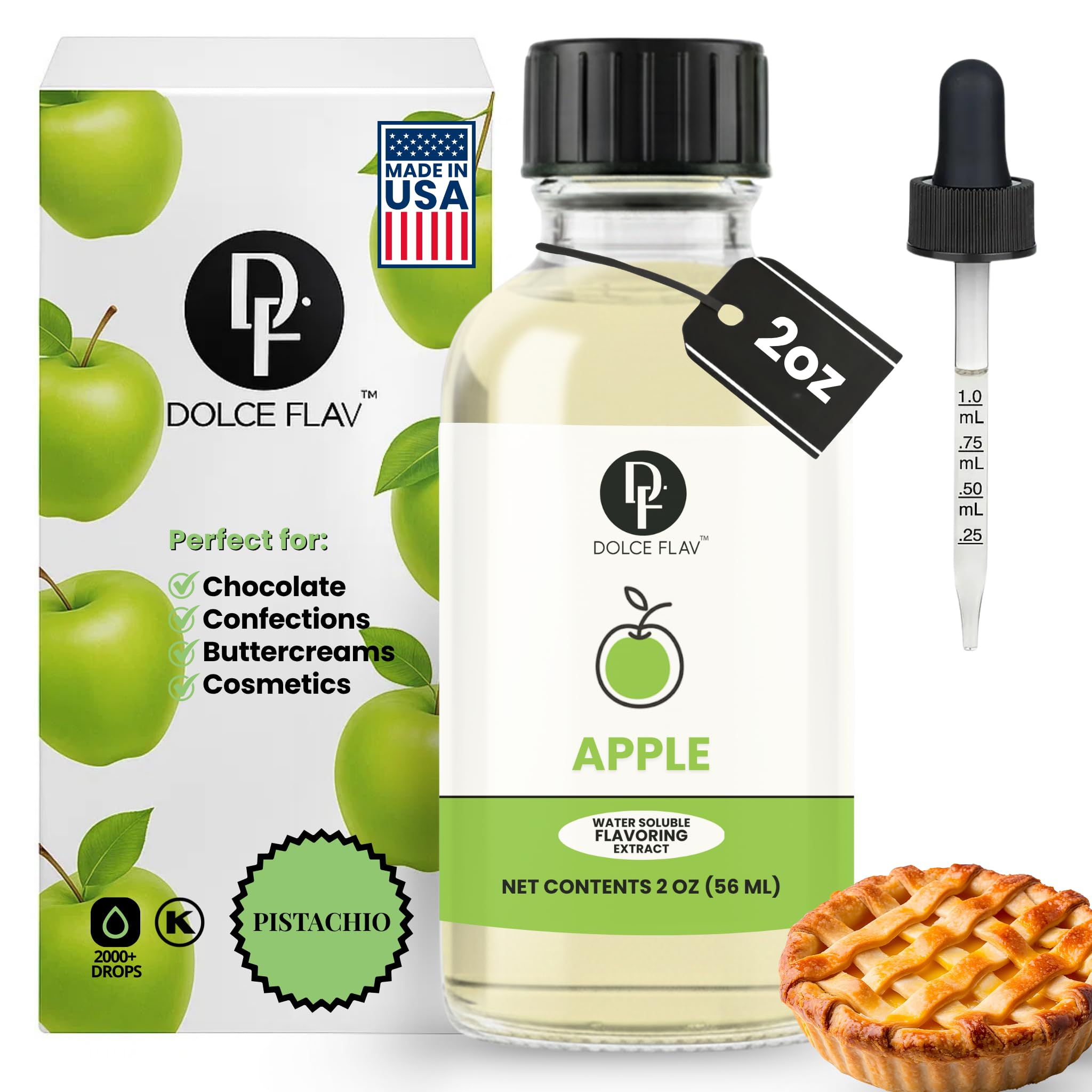 Dolce Flav Apple Extract bottle adds crisp apple flavor to baked goods.