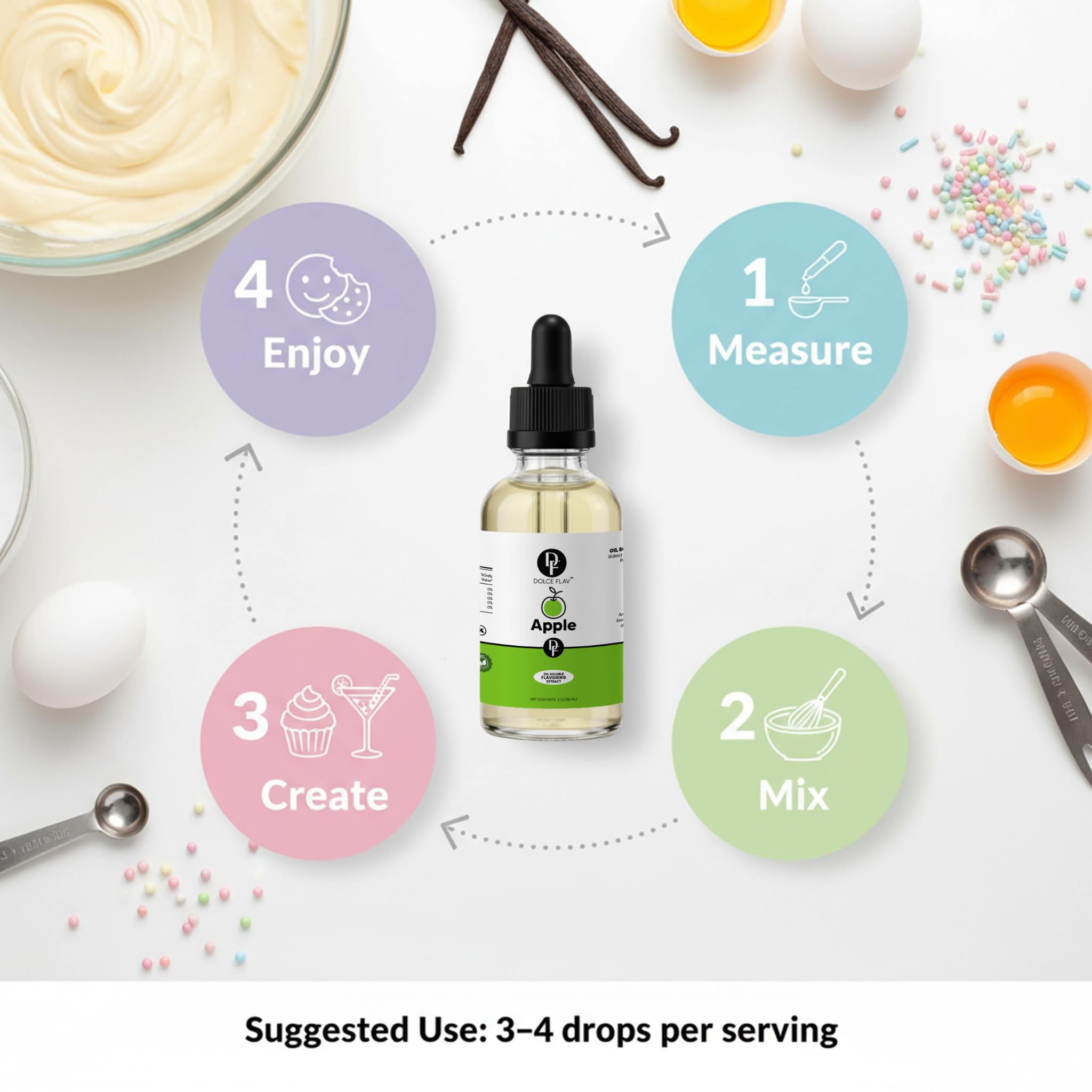 Dolce Flav Apple Extract candy-syrup for bright apple flavor in desserts.
