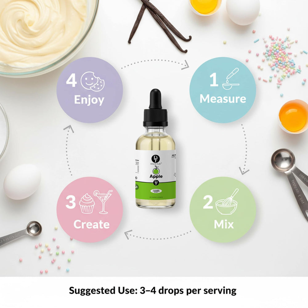 Dolce Flav Apple Extract candy-syrup for bright apple flavor in desserts.