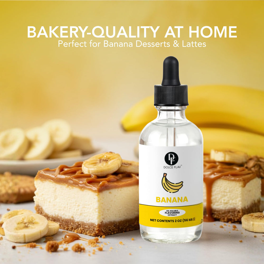Dolce Flav banana extract used in dessert decoration and toppings