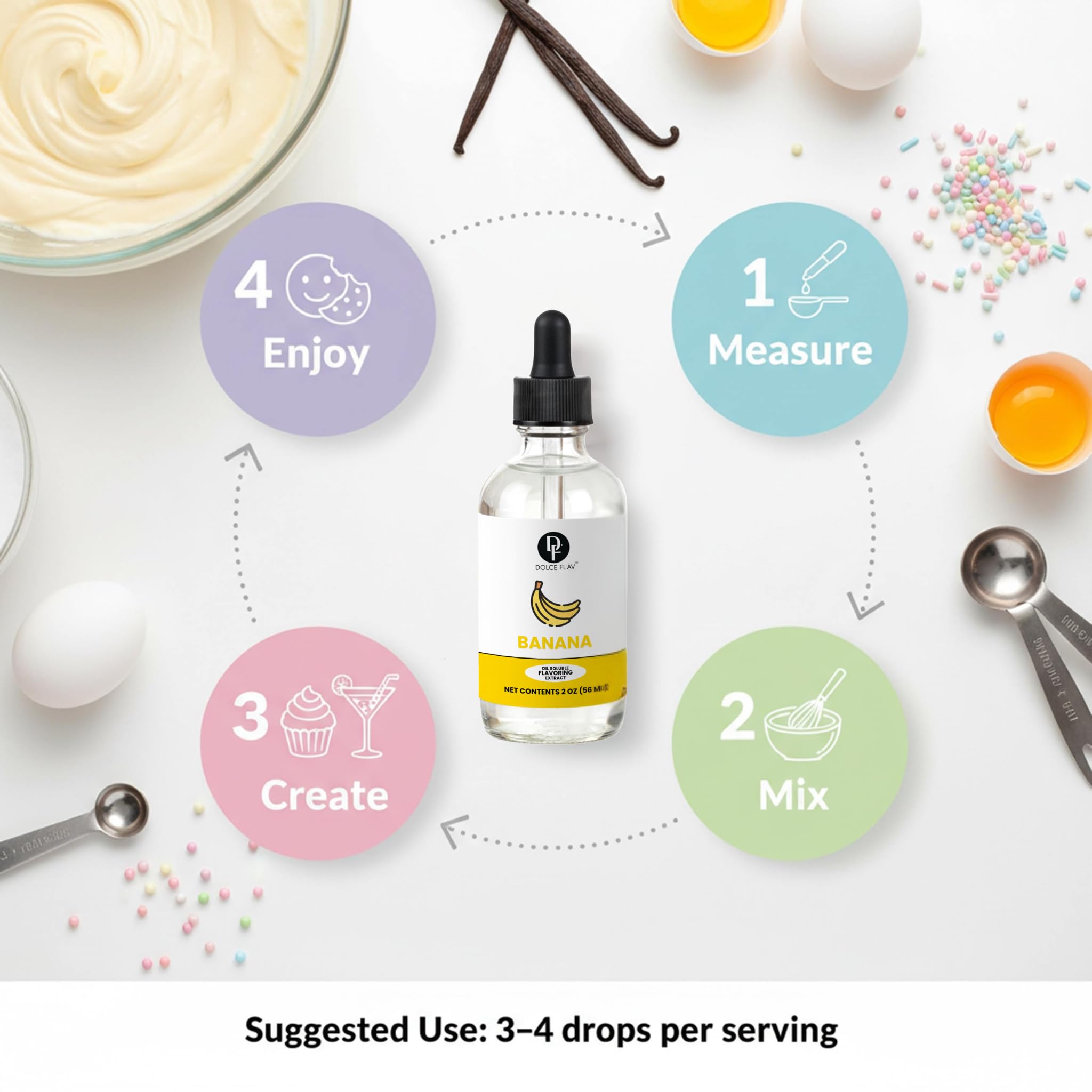 Dolce Flav banana extract in a kitchen scene for versatile desserts
