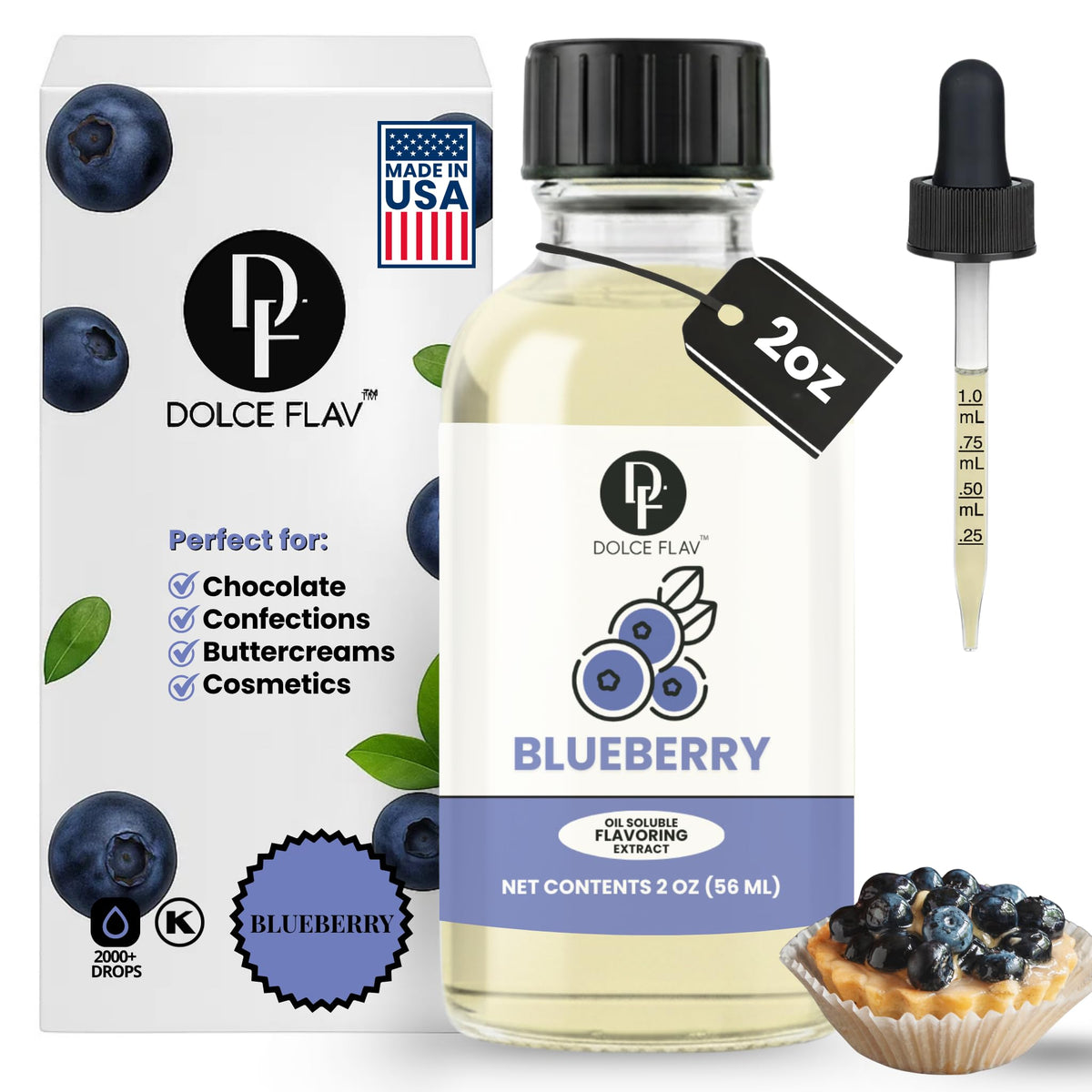 Dolce Flav Blueberry Extract bottle for baking flavor enhancement.