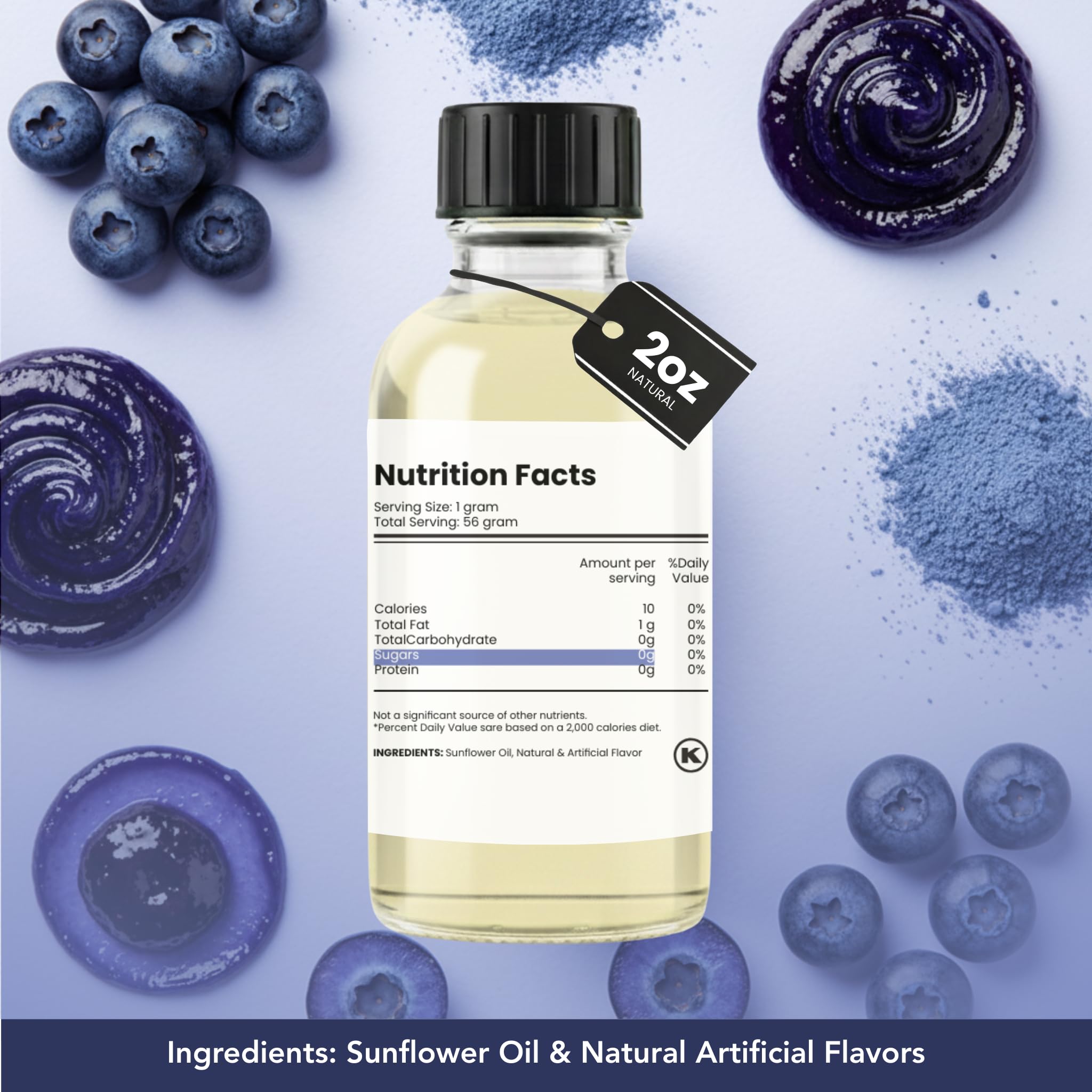 Dropper-equipped Dolce Flav bottle for precise blueberry flavoring.