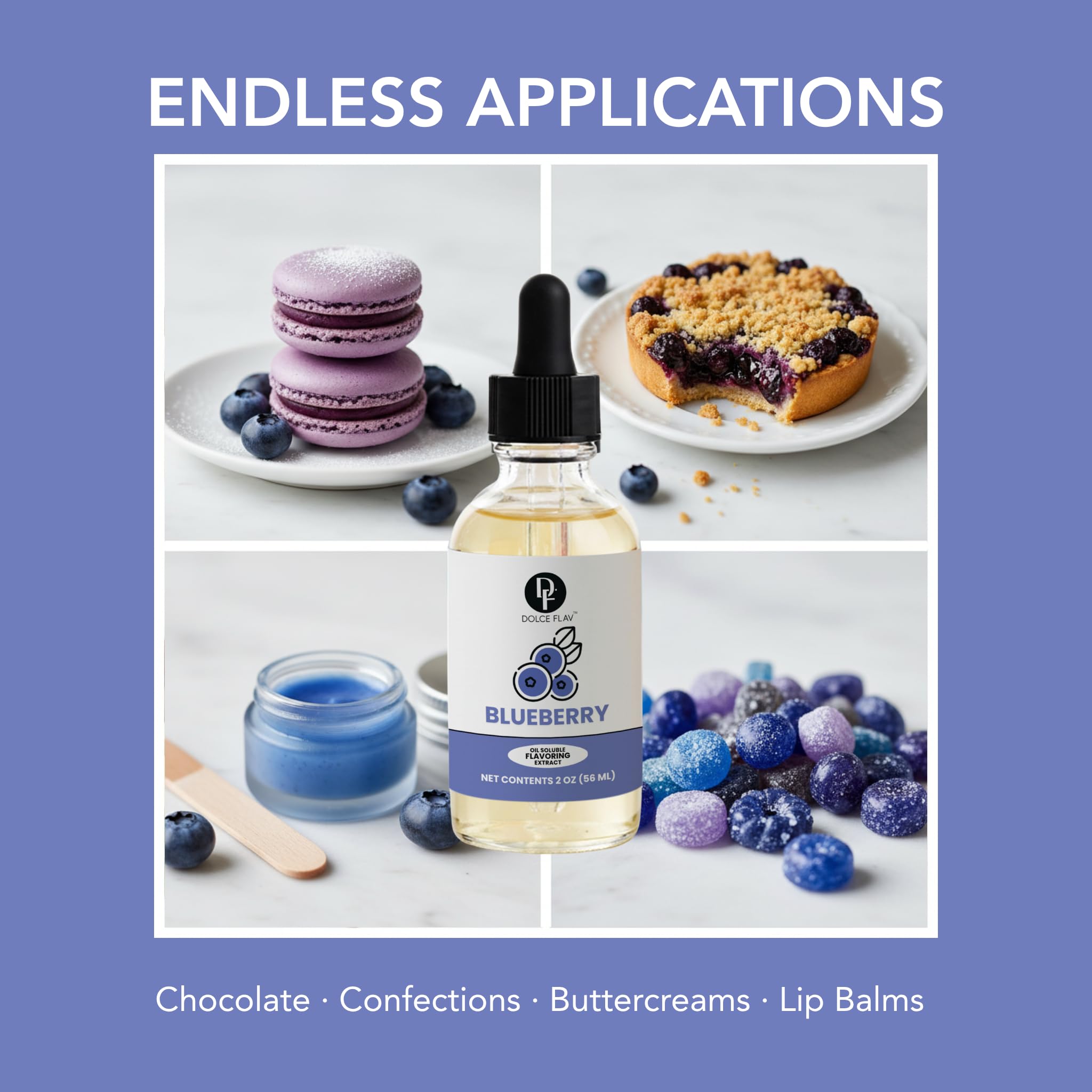 Blueberry ice cream enhanced by Dolce Flav extract.