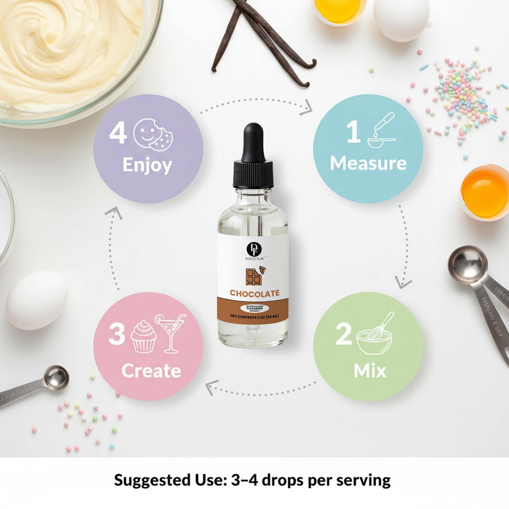 Dolce Flav chocolate extract on ice cream or dessert topping