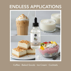 Dolce Flav coconut extract enhances coffee or tea with tropical aroma.