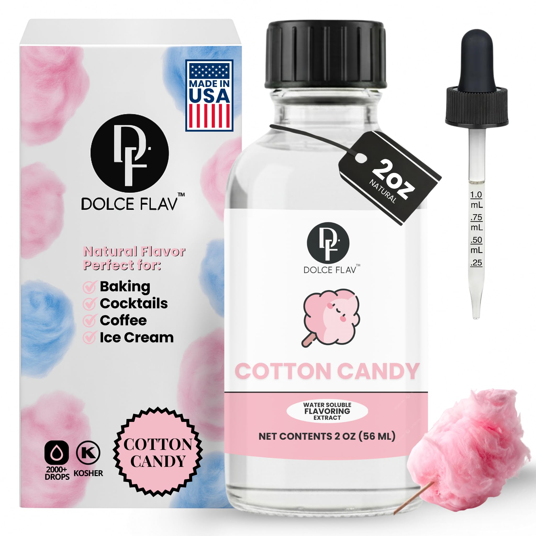 Dolce Flav cotton candy extract bottle for sugar-free baking and drinks.