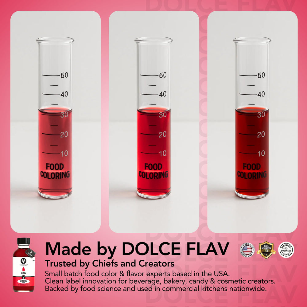 Dolce Flav red coloring used on cupcakes to show vivid frosting color.