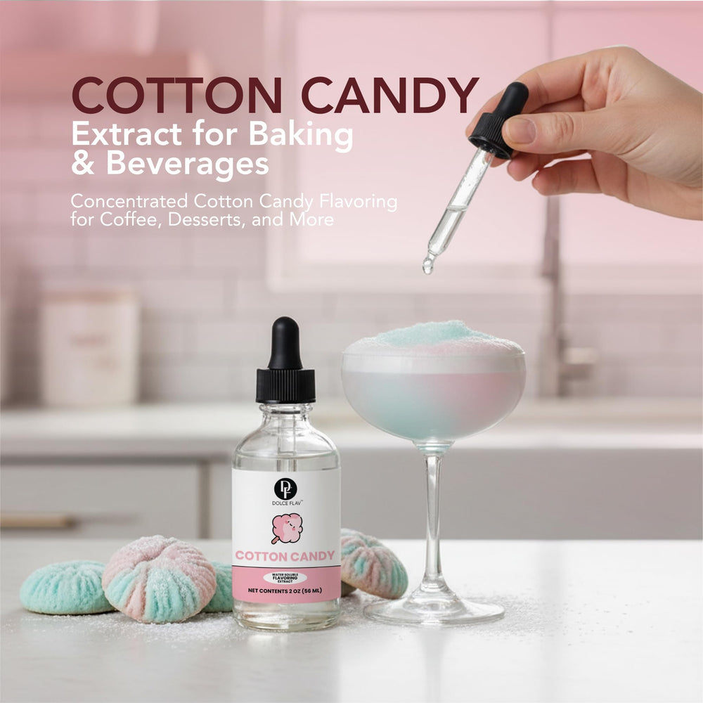 Frosting swirl featuring Dolce Flav cotton candy flavor in desserts.