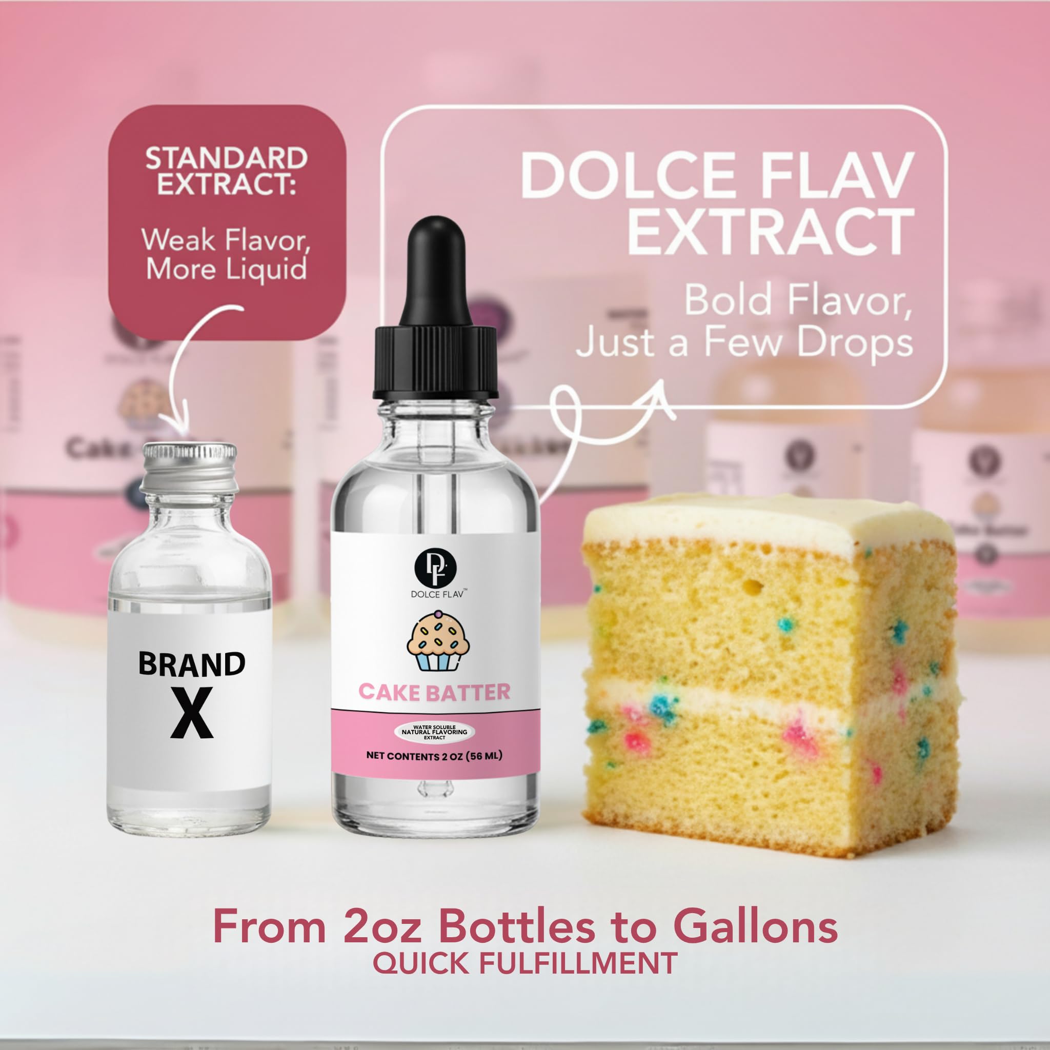 Dolce Flav frosting with cake batter extract for bakery-quality icing.