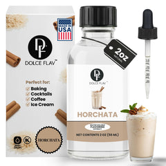 Dolce Flav horchata extract bottle front showing authentic cinnamon rice flavor