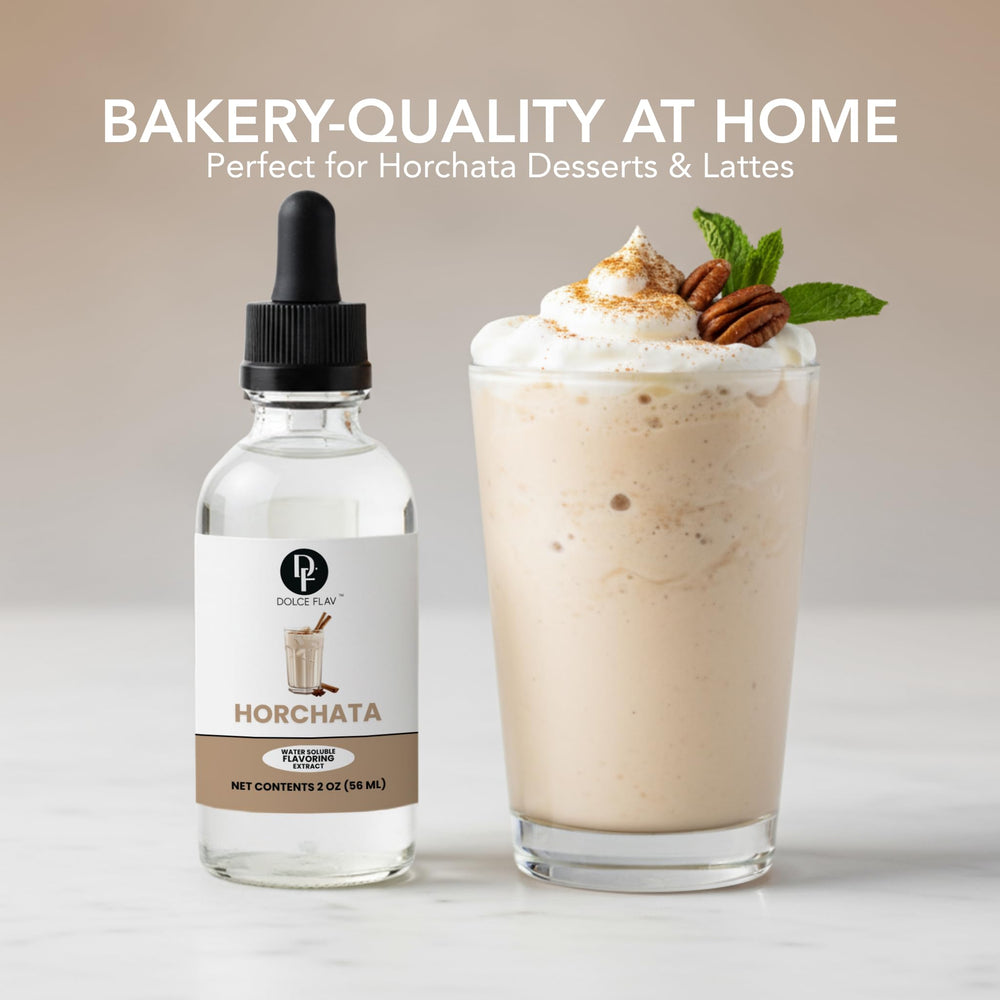 Dolce Flav horchata extract blended into dessert syrups for pancakes and waffles