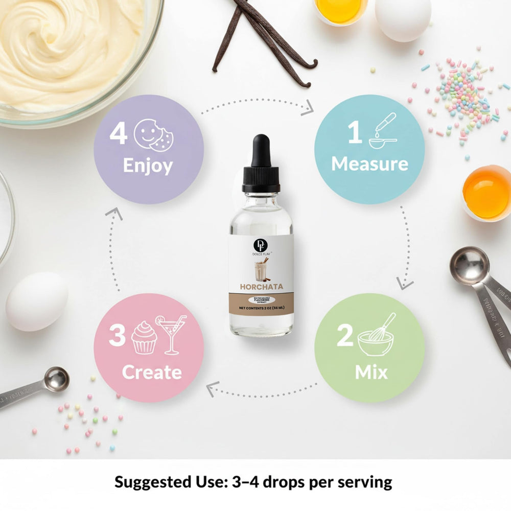 Dolce Flav horchata extract label close-up highlighting clean ingredients