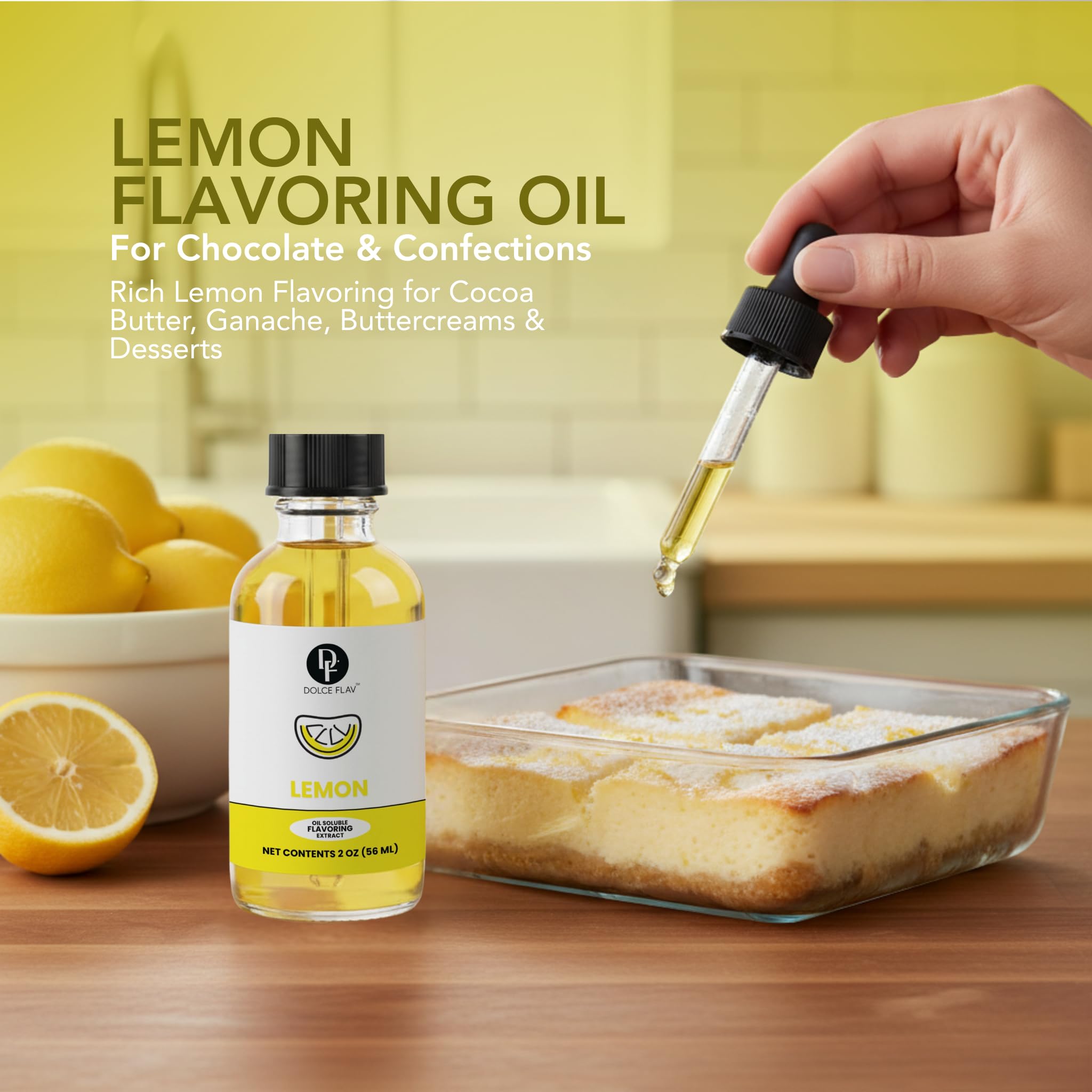 Dolce Flav lemon concentrate bottle being poured for even flavoring