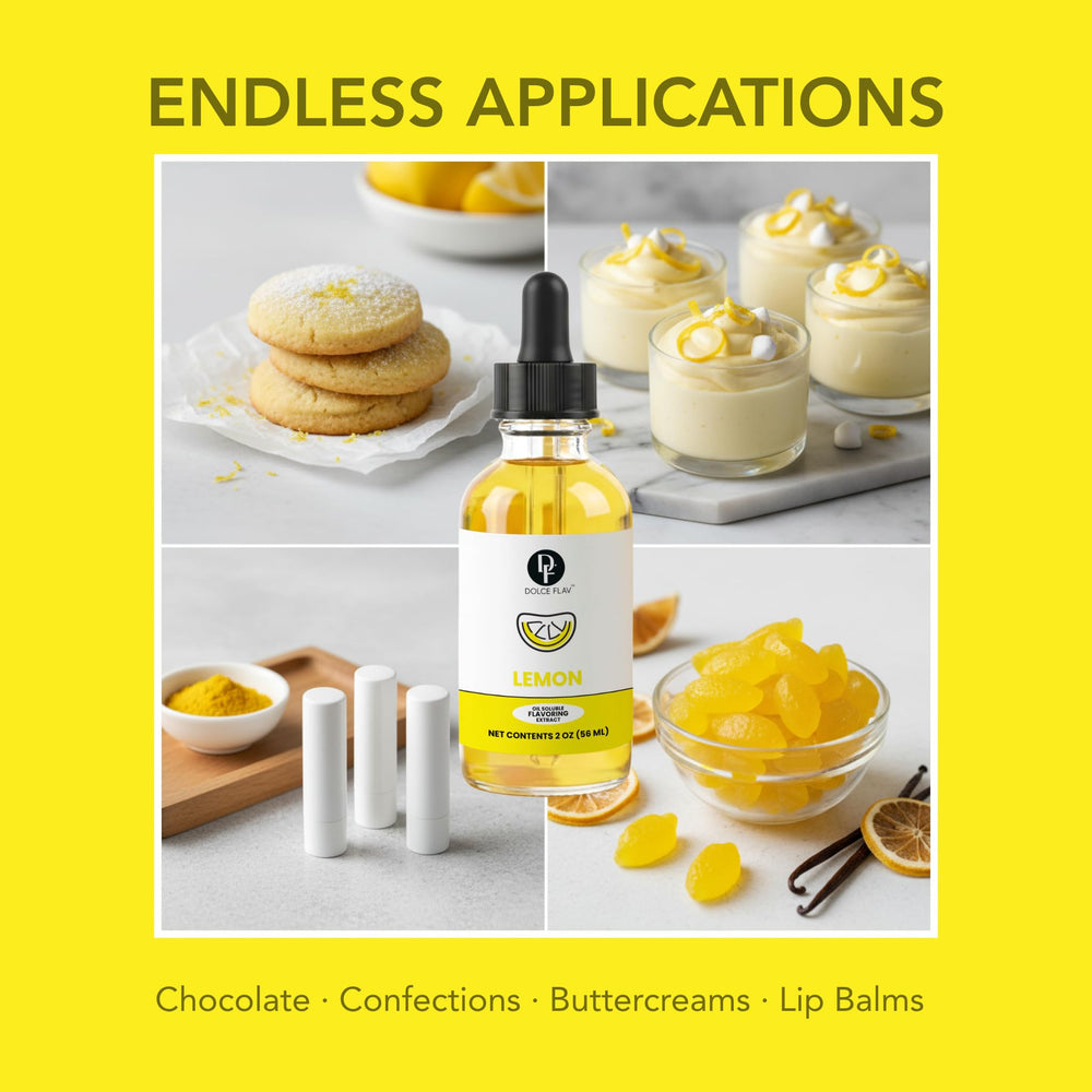 Dolce Flav lemon concentrate drops on pastry for a tangy finish
