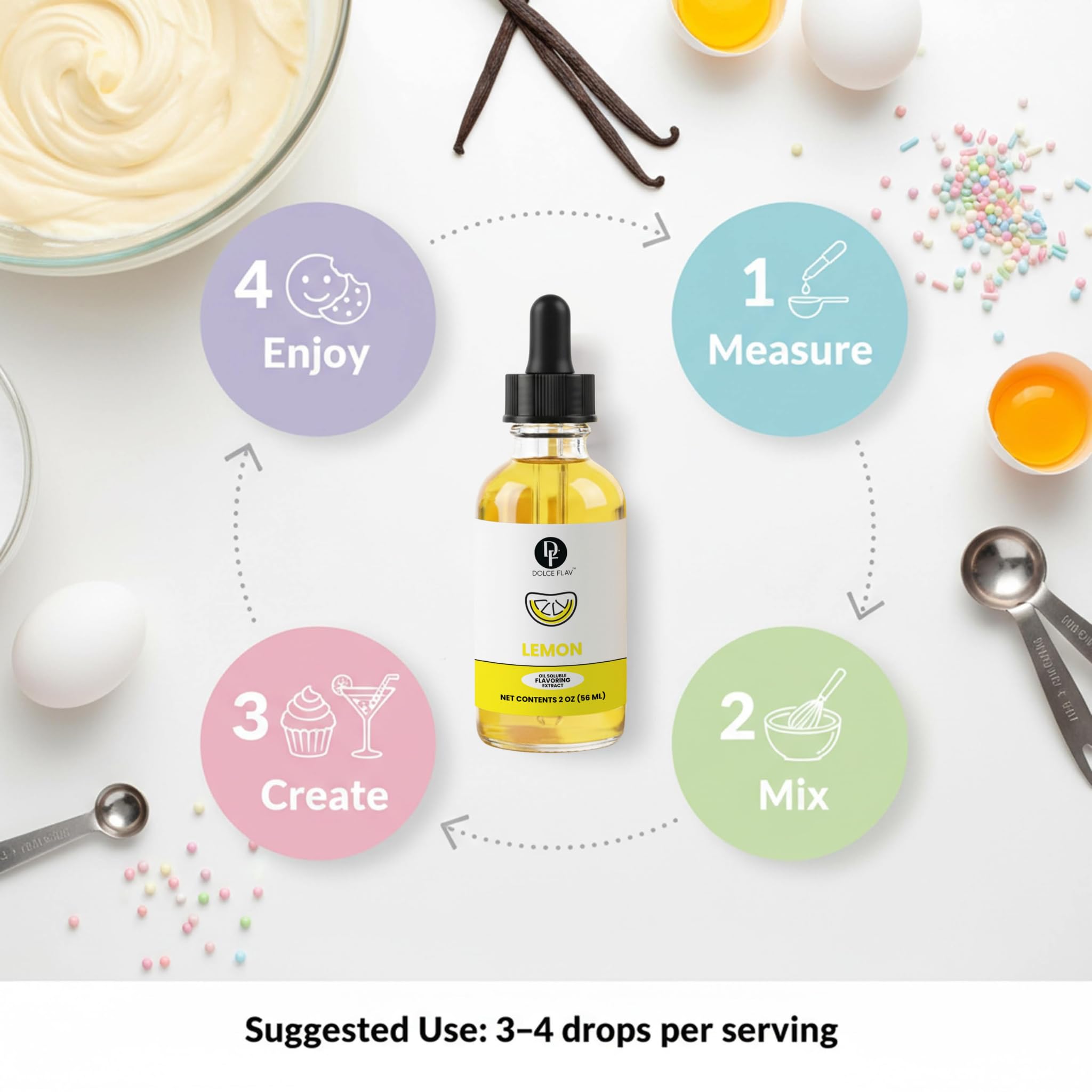 Dolce Flav lemon concentrate glass bottle label highlighting purity