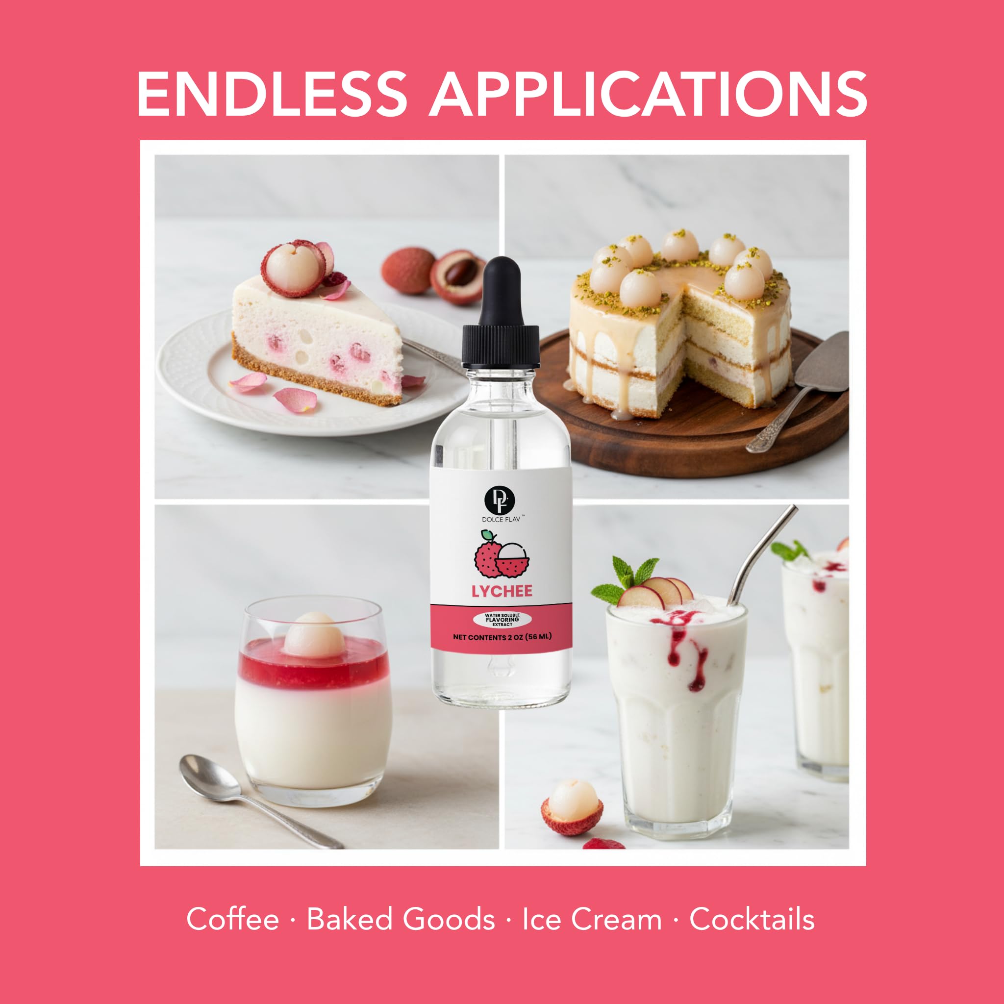 Dolce Flav Lychee Extract dessert-dish setup adds authentic lychee notes.