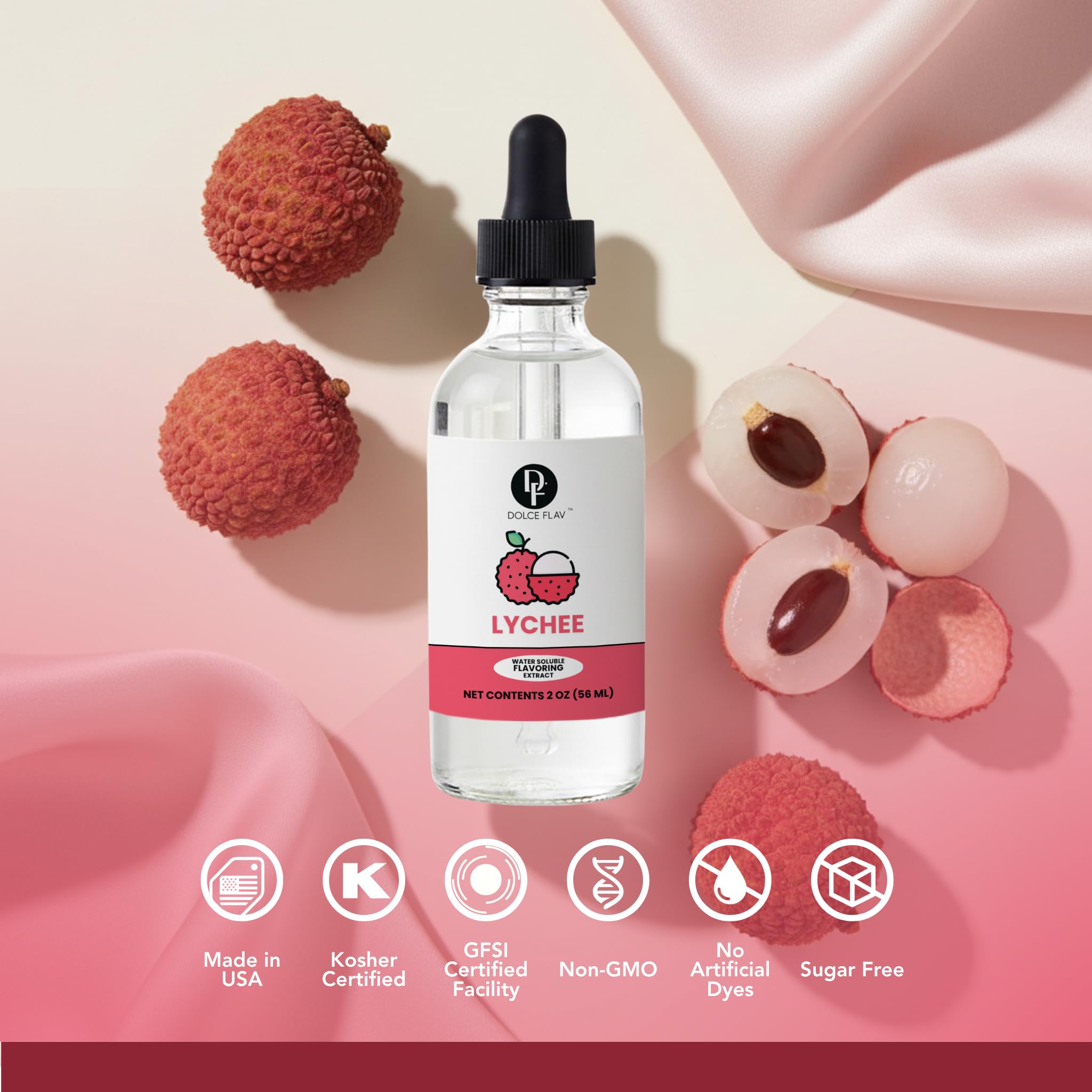 Dolce Flav Lychee Extract ice-cream enhancement with lychee-inspired flavor.