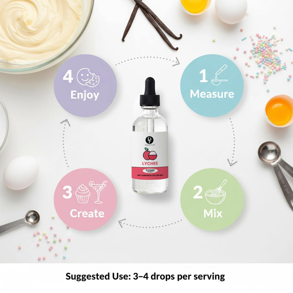 Dolce Flav Lychee Extract syrup-ready concentrate for toppings and gloss.