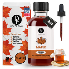 Dolce Flav Maple Extract bottle with dropper for precise flavoring in desserts