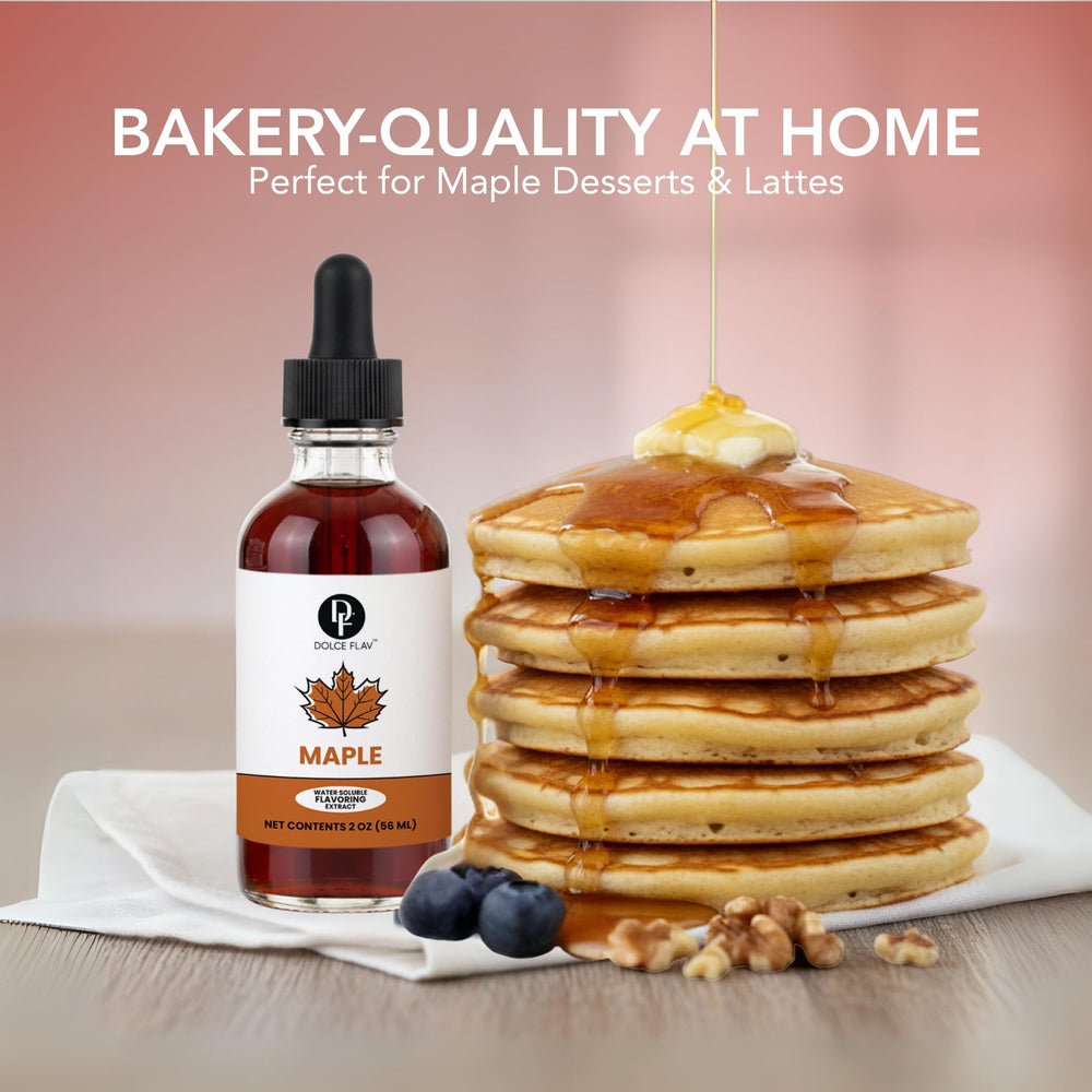 Dolce Flav Maple Extract in a cozy kitchen scene for holiday baking