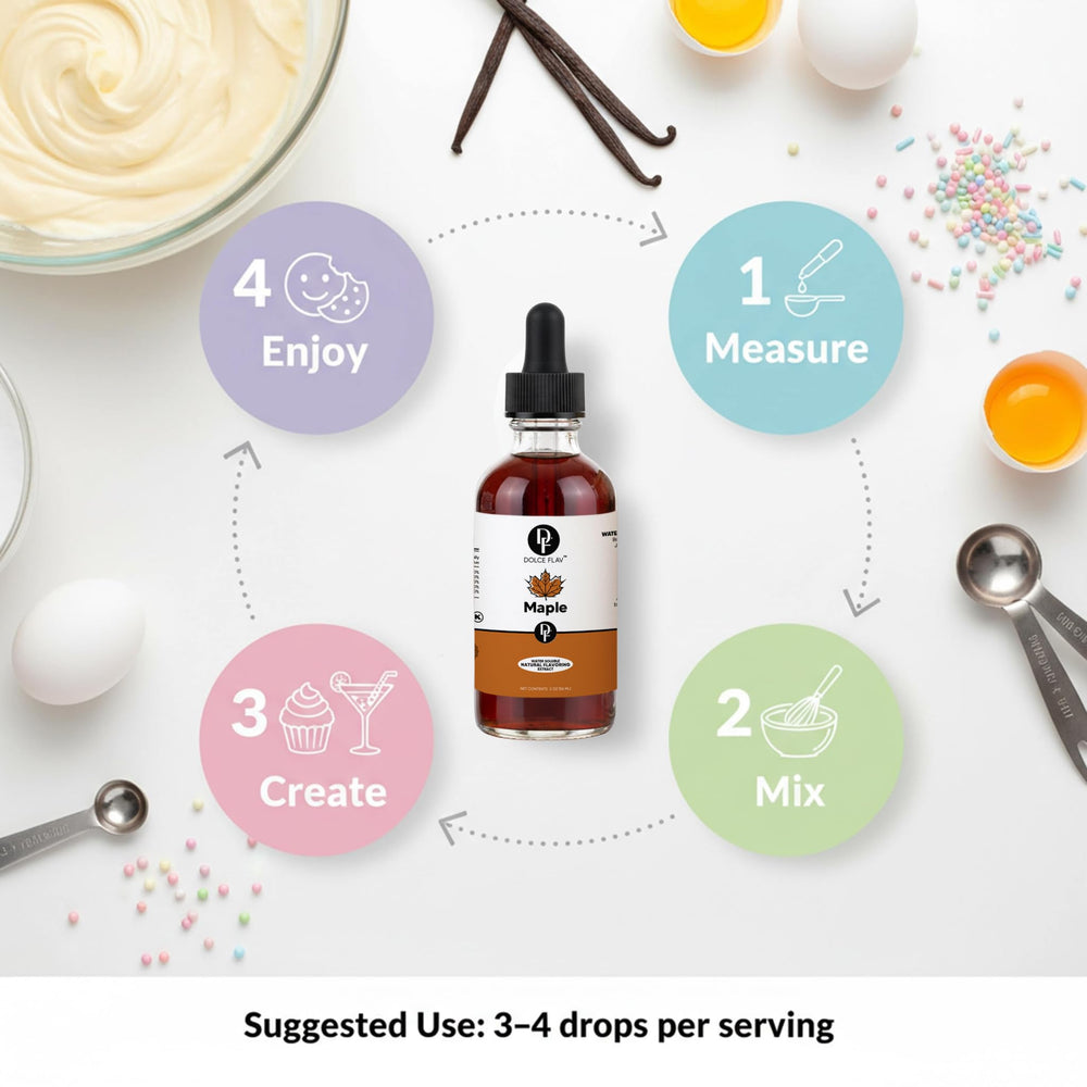 Dolce Flav Maple Extract label close-up highlights quality and concentration
