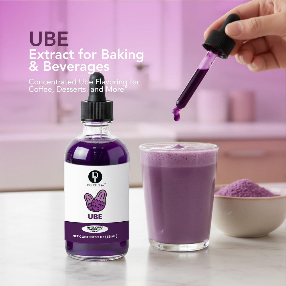 Dolce Flav measured dropper enables precise, sugar-free ube flavor additions.