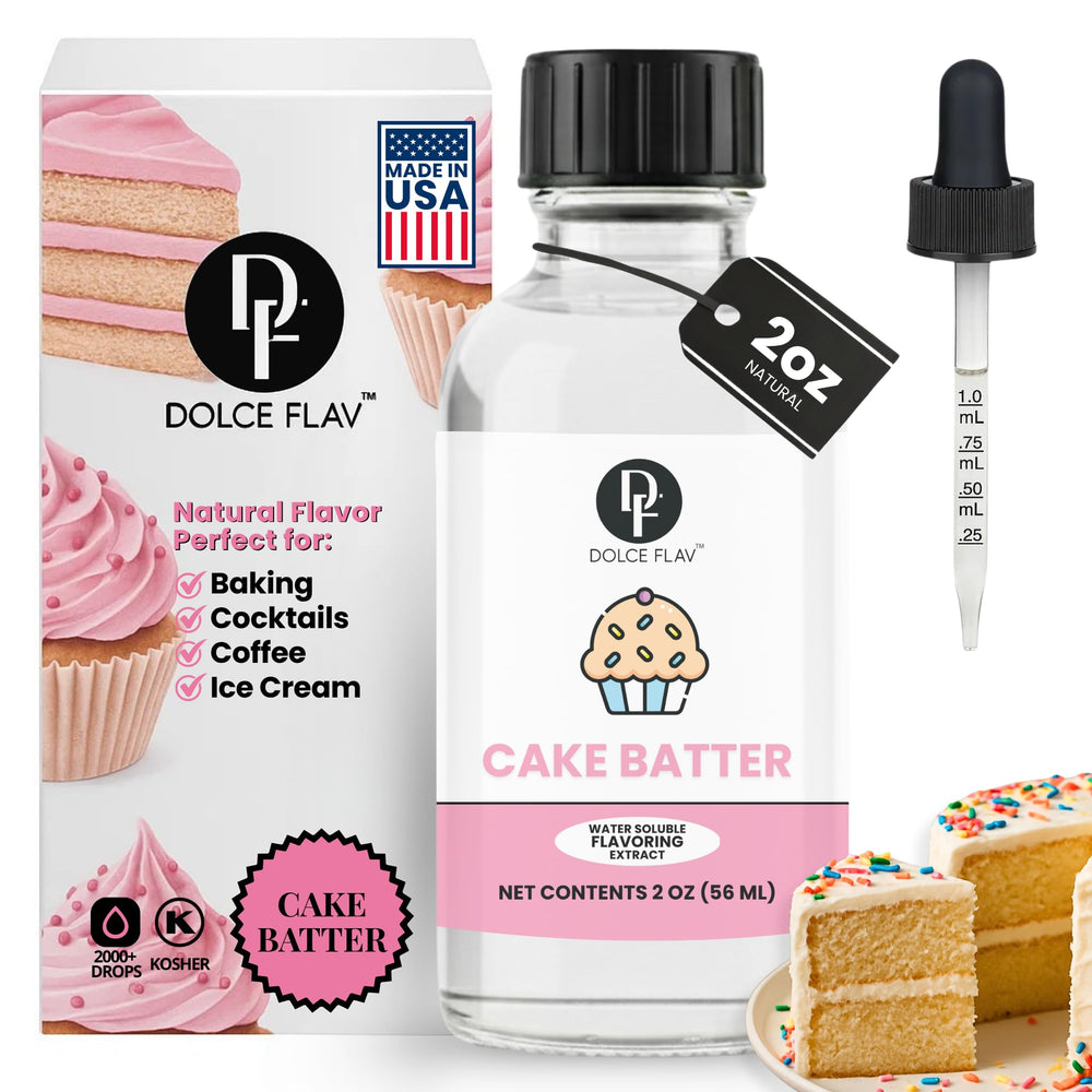 Dolce Flav Natural Cake Batter Extract bottle ready for baking and flavor enhancement.