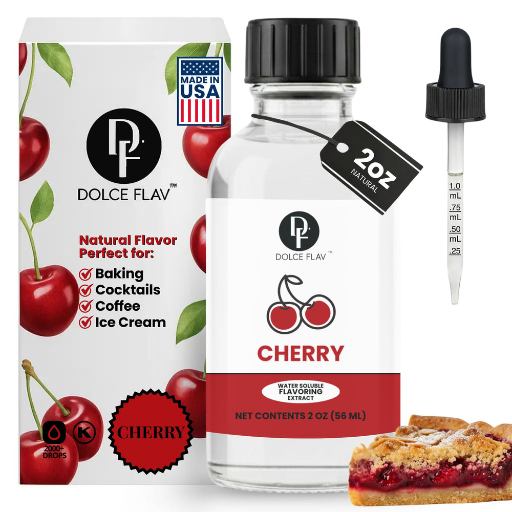 Dolce Flav natural cherry extract dropper bottle for precise flavoring.
