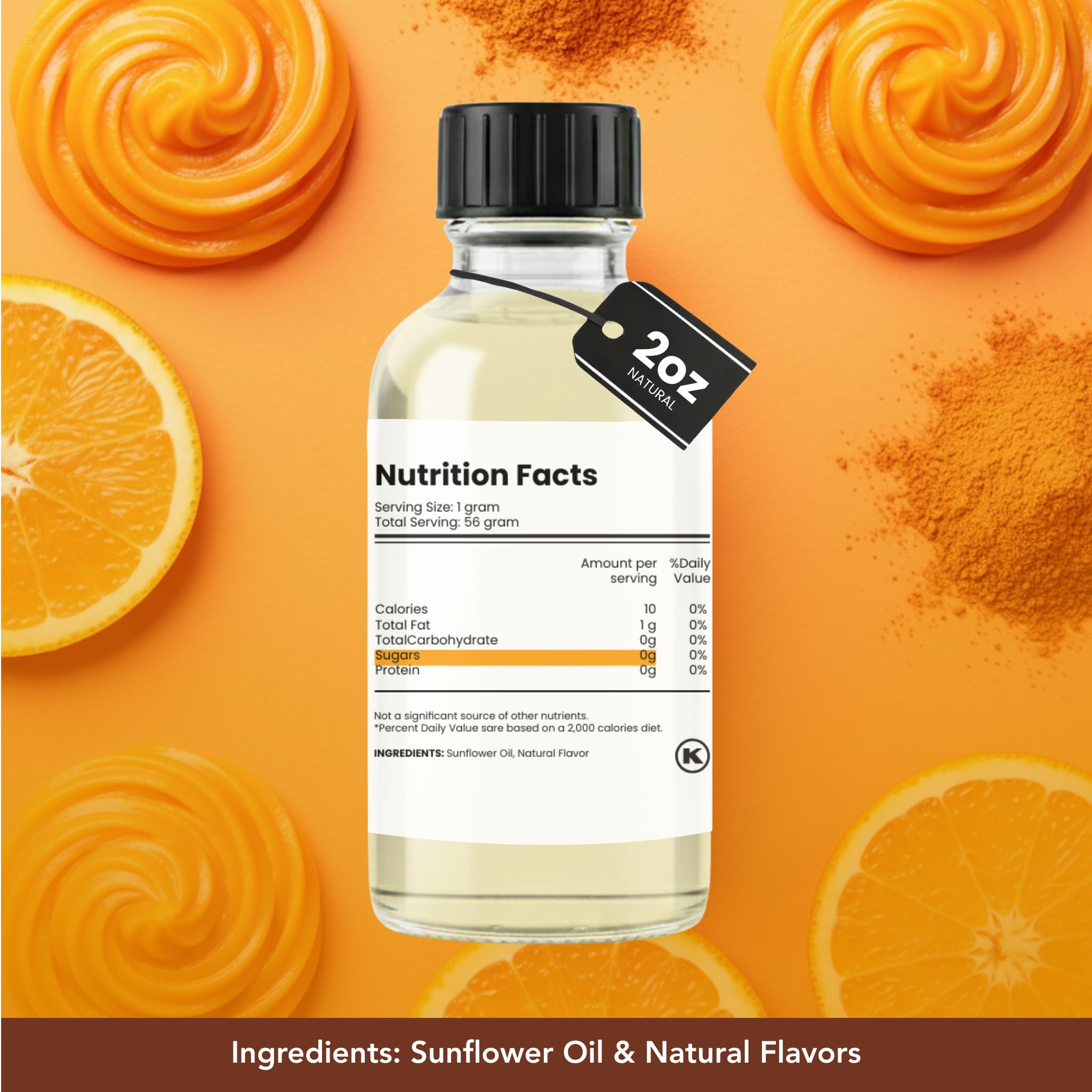 Dolce Flav natural orange extract dropper ready for precise flavoring in recipes.
