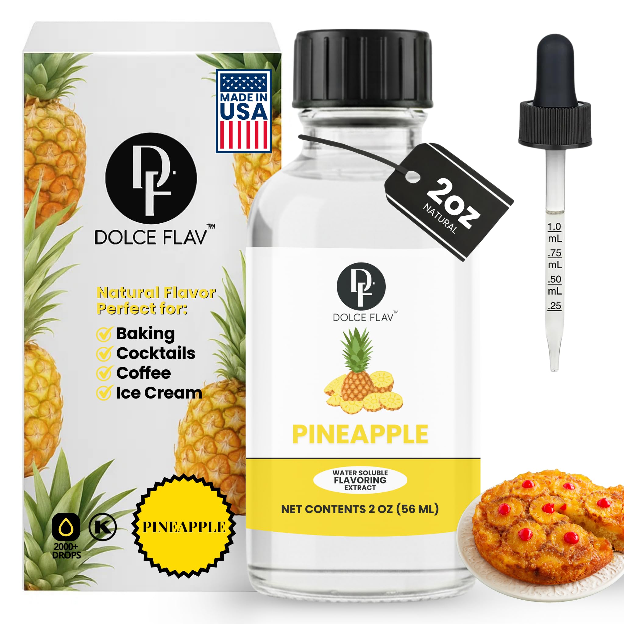 Dolce Flav natural pineapple extract bottle pour for bright baking flavor