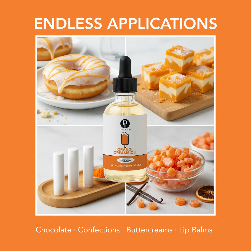 Dolce Flav orange creamsicle extract being poured adds zest.