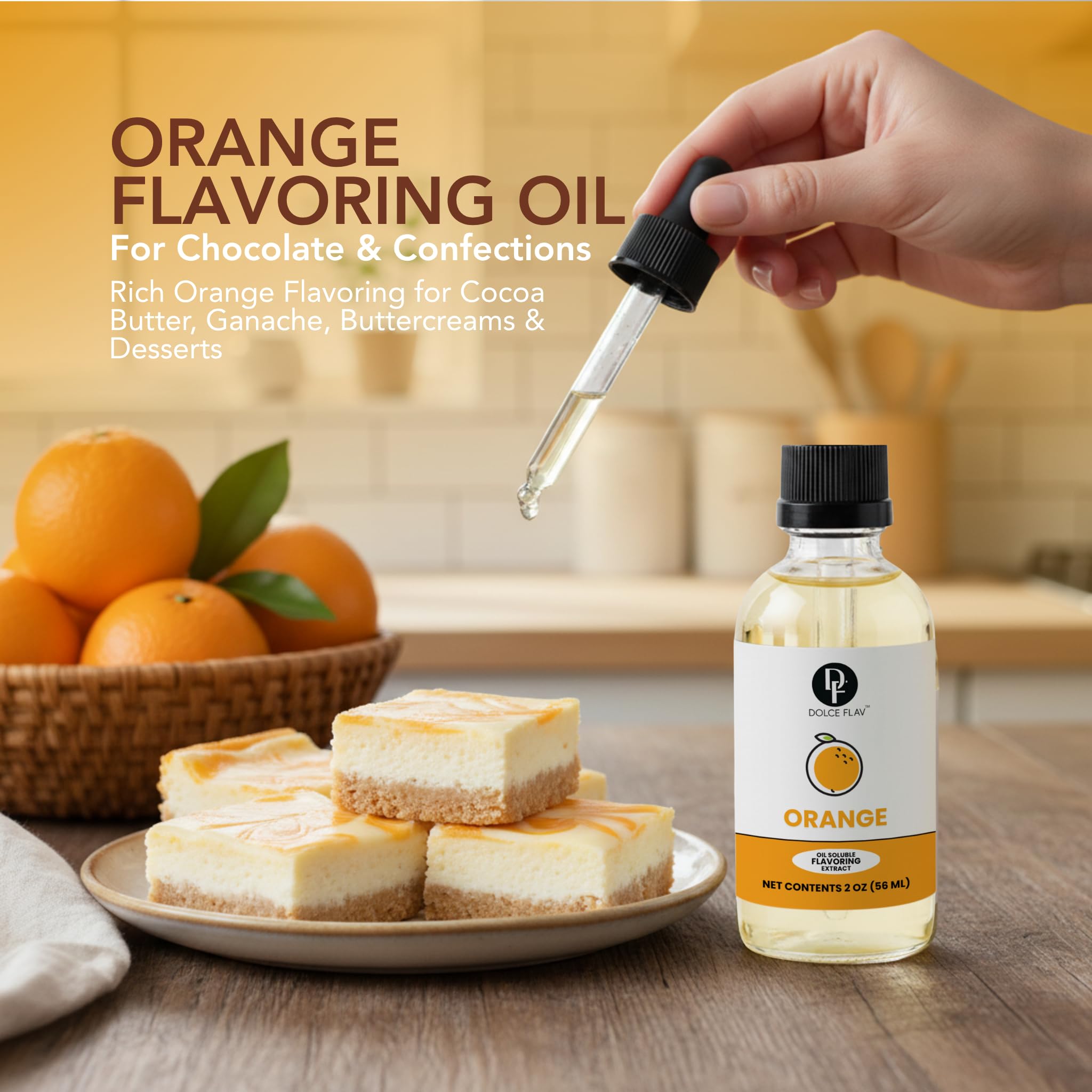 Dolce Flav orange extract pour shot emphasizing oil-soluble citrus for bold coatings.