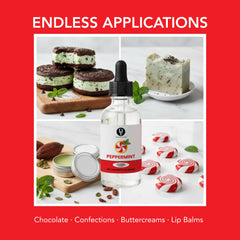 Dolce Flav Peppermint Extract bottle-on-counter suggests versatile culinary use.