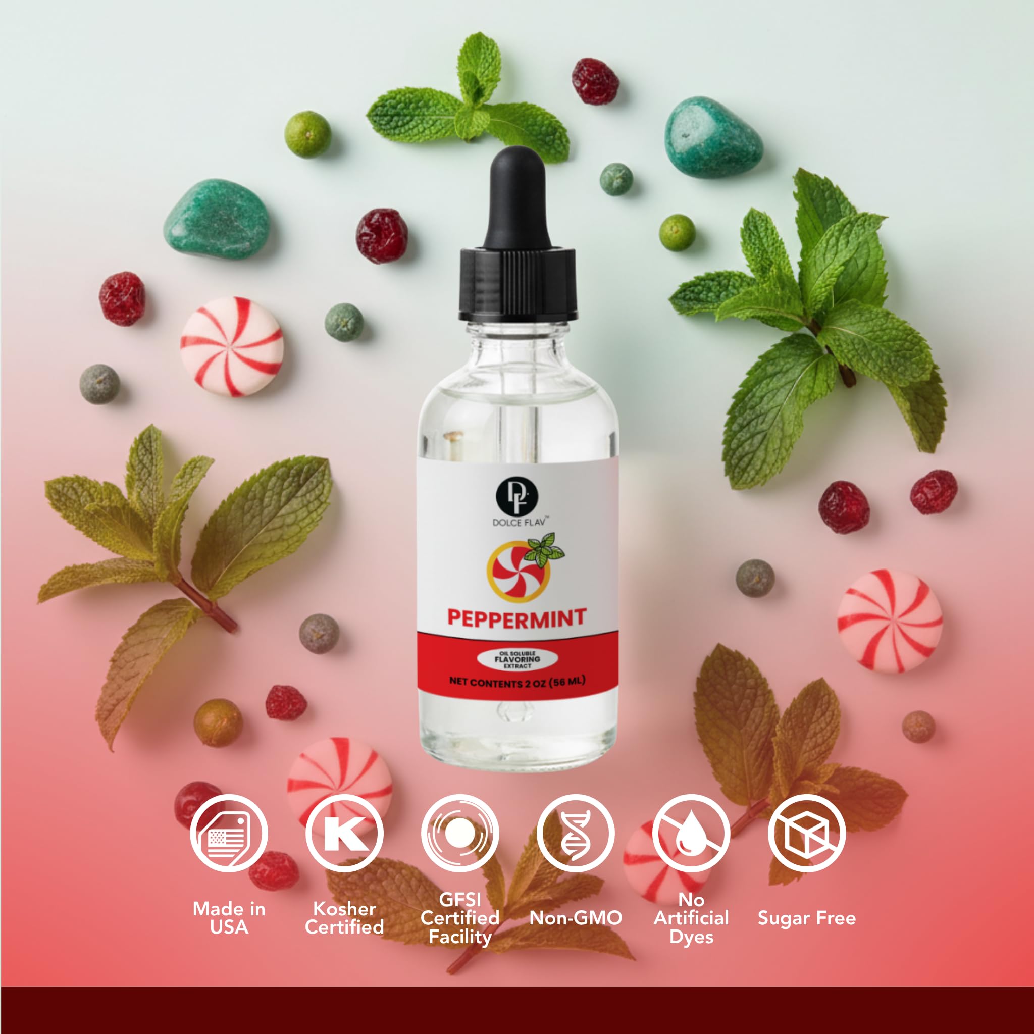 Dolce Flav Peppermint Extract fresh-pour captures cooling aroma for confections.