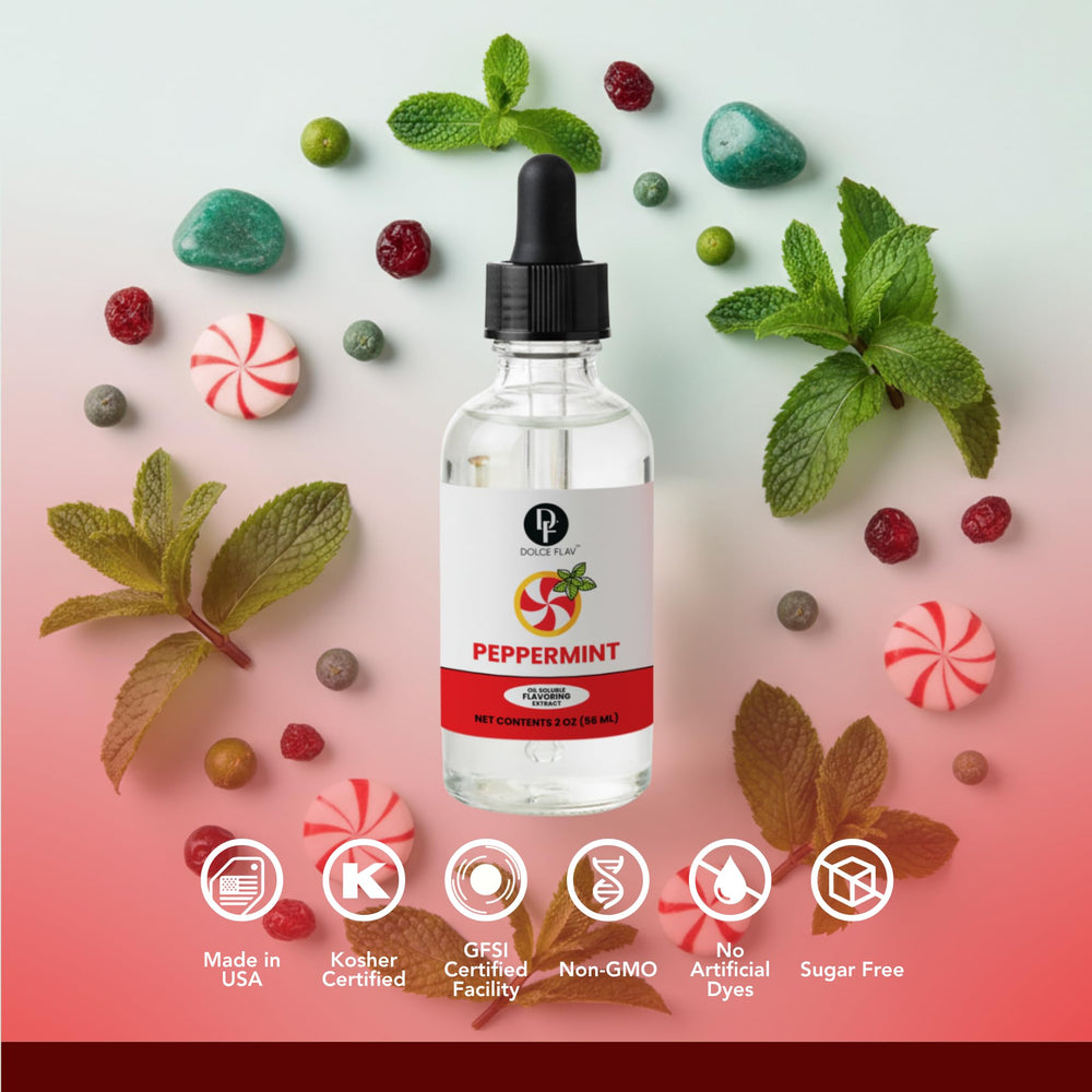 Dolce Flav Peppermint Extract fresh-pour captures cooling aroma for confections.