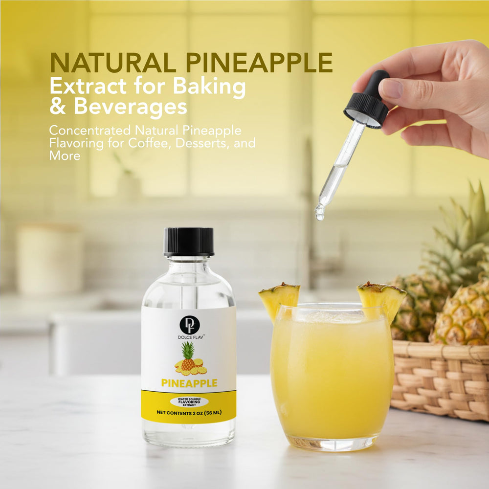 Dolce Flav pineapple extract shown with mixing bowl for even flavor