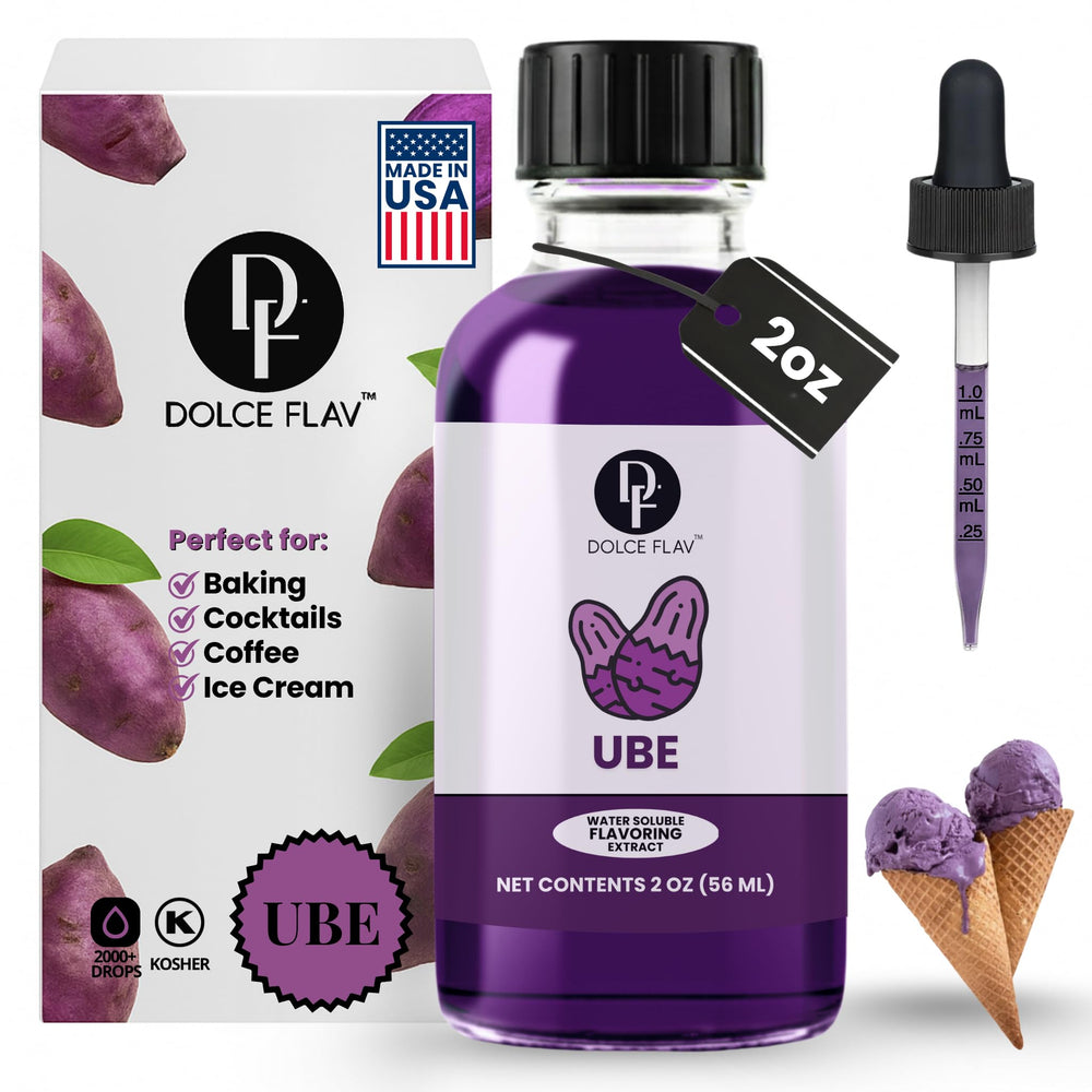 Dolce Flav Purple Ube Extract bottle delivering rich flavor for baking and desserts.