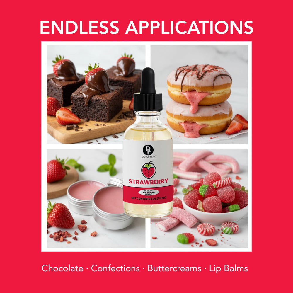 Dolce Flav Strawberry Extract adds berry aroma to cupcakes.