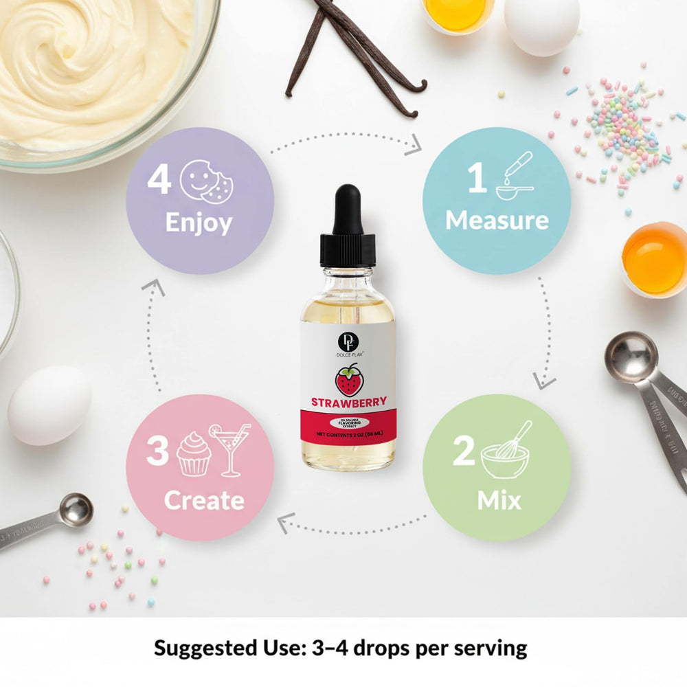 Dolce Flav Strawberry Syrup elevates dessert toppings.