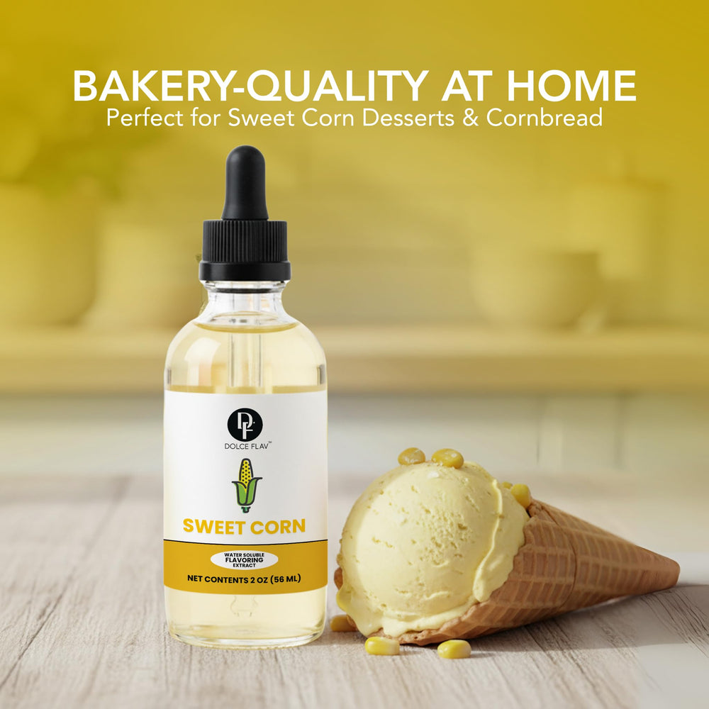 Dolce Flav sweet corn extract added to ice cream base for creamy dessert.