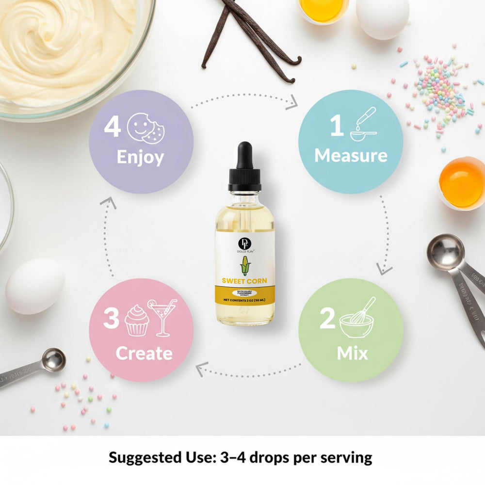 Dolce Flav dye-free formula shown with precise dropper for dosing.