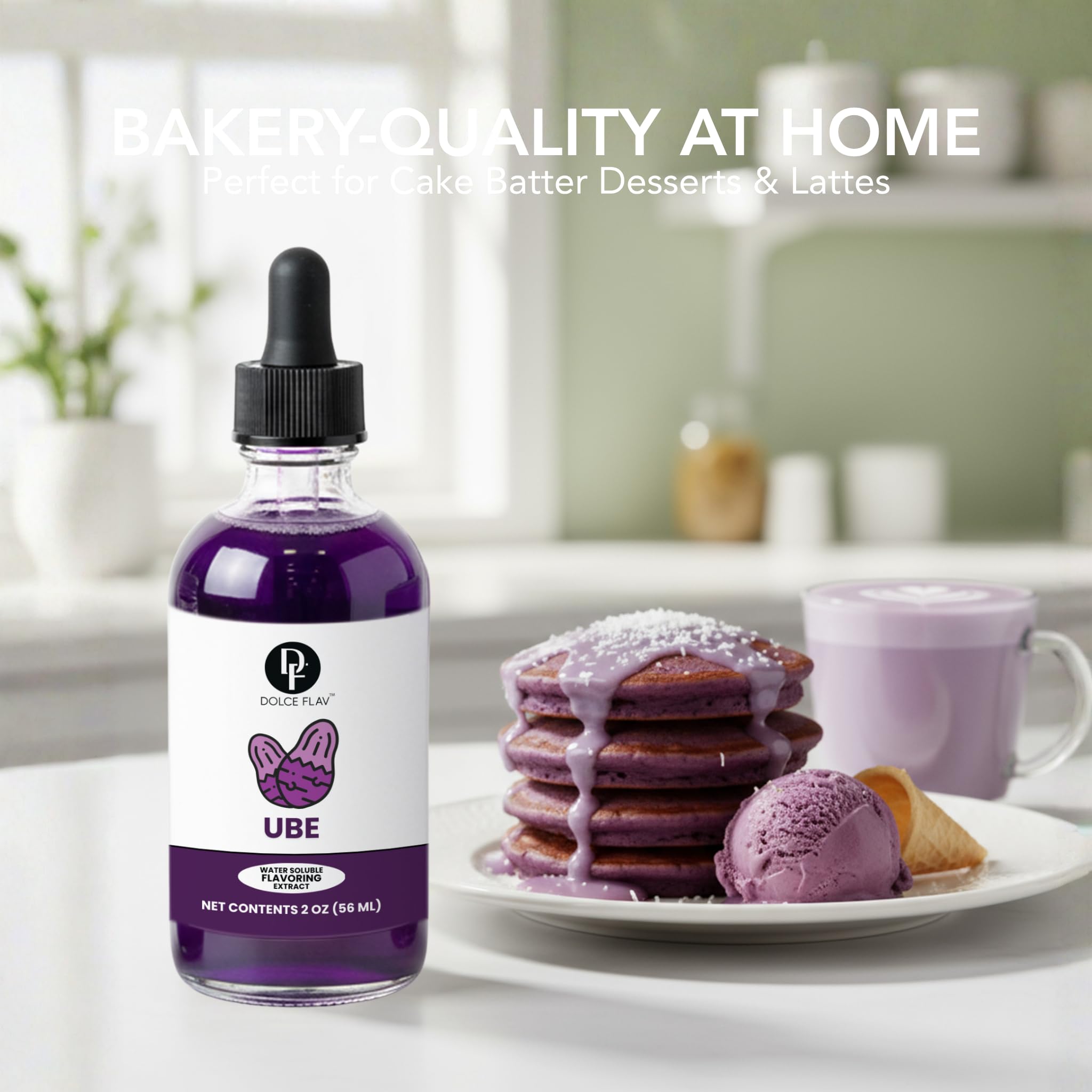 Dolce Flav Ube Frosting topping provides lush color and smooth texture.