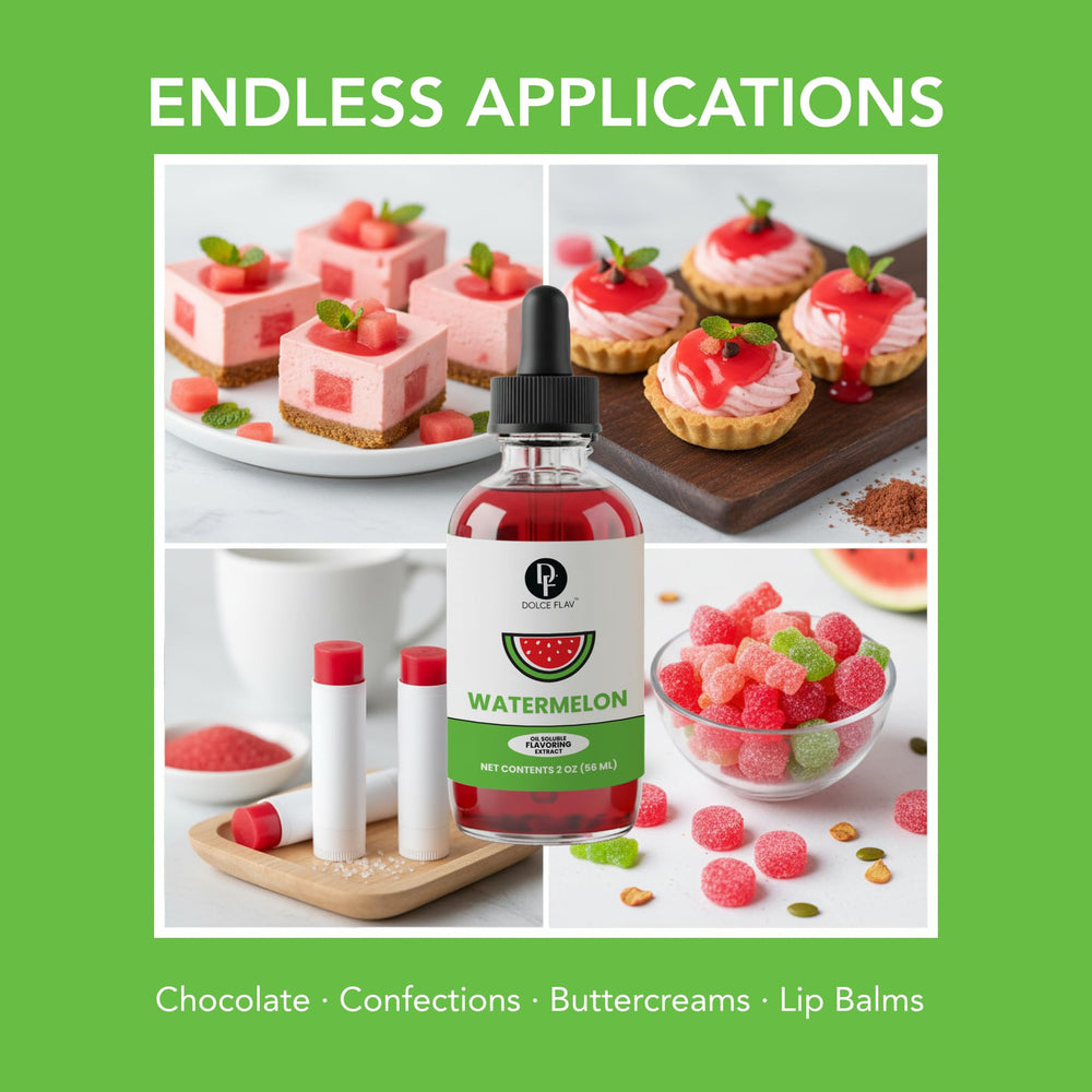Watermelon flavor ready to elevate desserts on a serving plate.